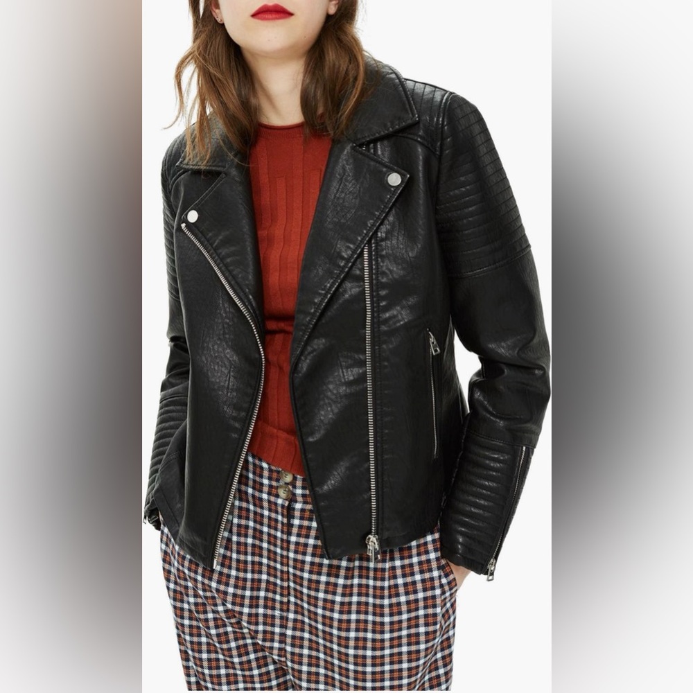 Topshop Black Leather Biker Jacket